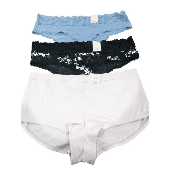 Auden 3 Pack Panty XL Blue‎ Black White Bundle Of 3 Boyshort Lace Cheeky Floral - Picture 1 of 11